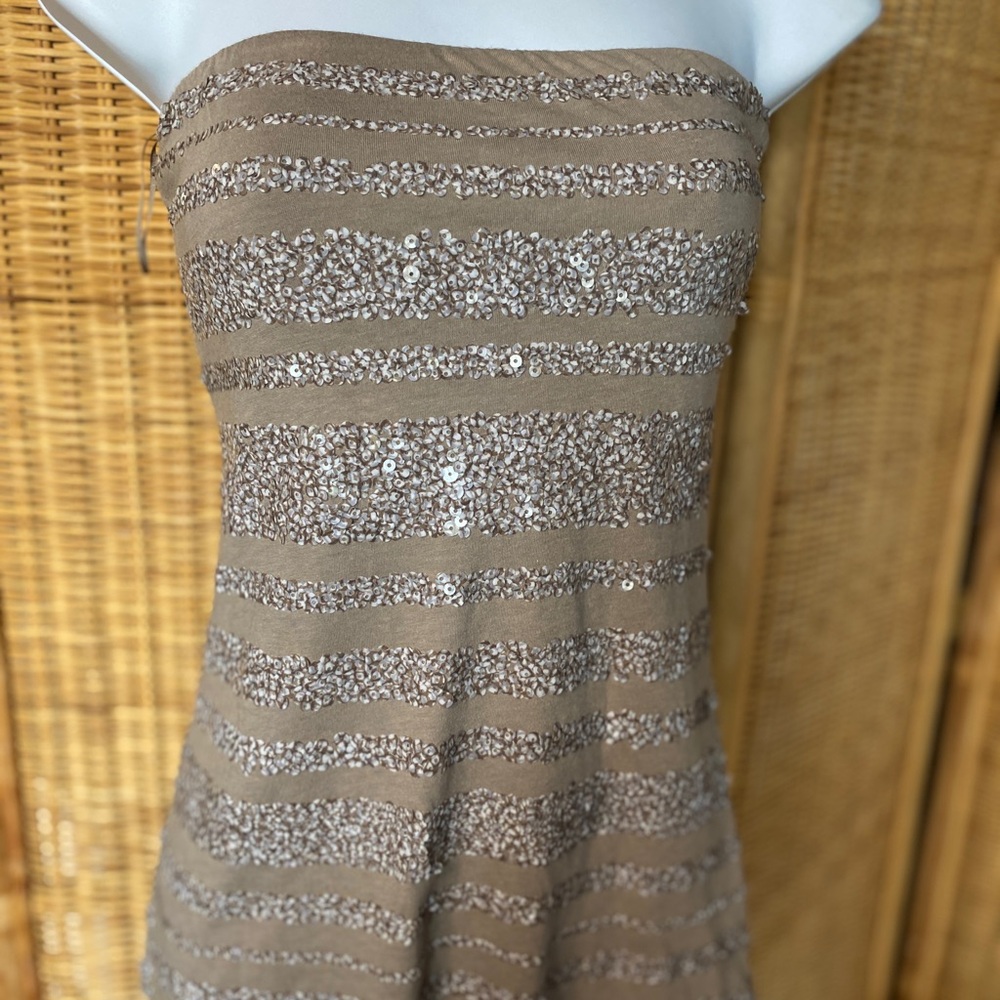 Elegant Tan Strapless Sequin Top